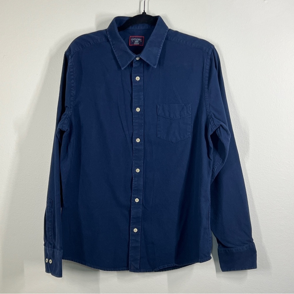 UNTUCK IT size L men’s Long sleeve button up navy blue shirt